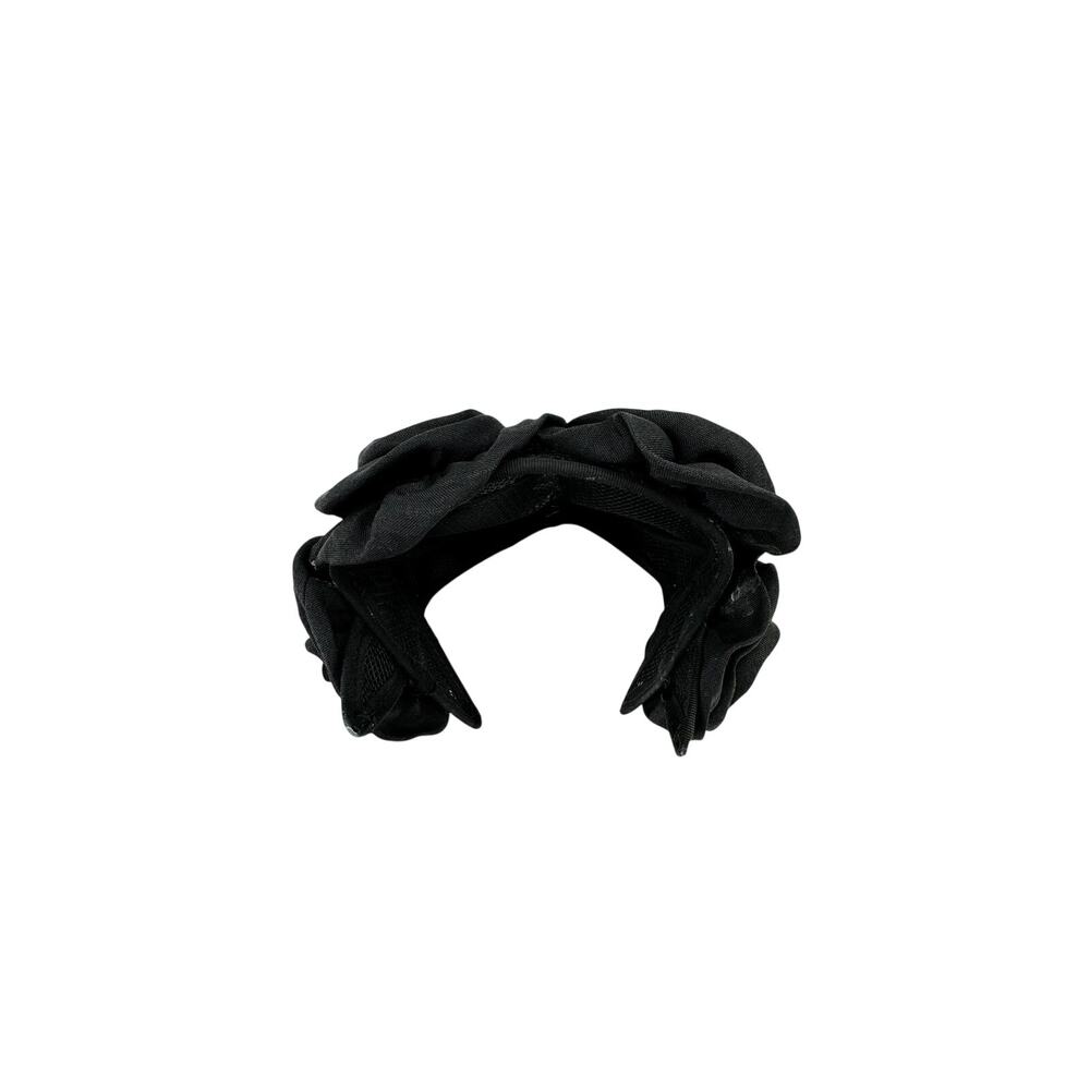 Black Fascinator Fabric Rosettes Over Mesh Form Vintage Headwear